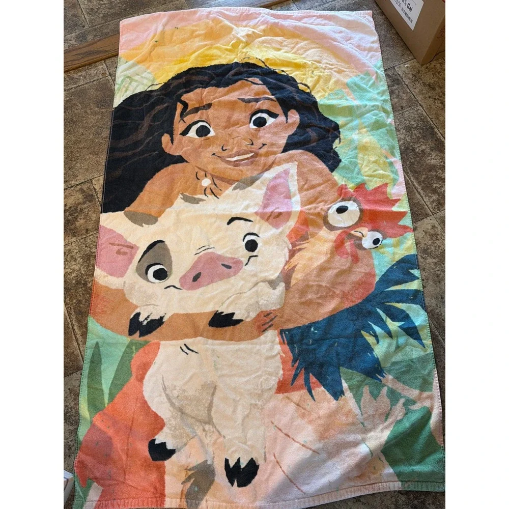 Disney‎ Moana Beach Towel Pua Hei Hei Rooster Pig 34x64 Oversized Terry Cotton